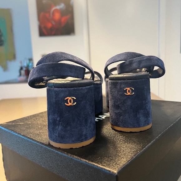 Chanel Suede Calfskin Sandals in blue - Picture 1 of 12